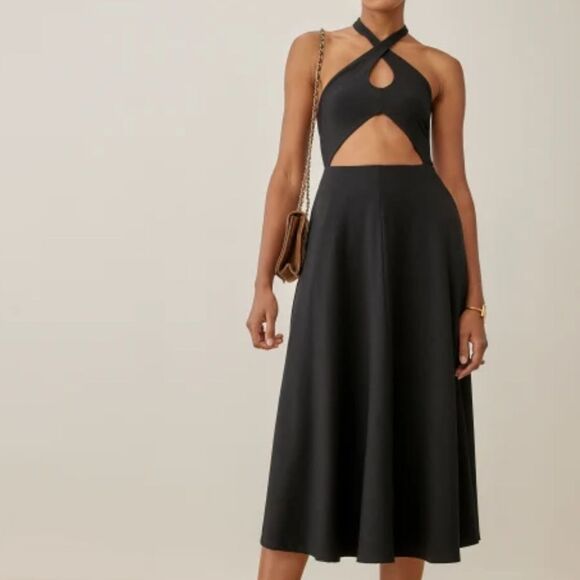 Reformation Madge Knit Slim Fit Midi Dress Black Large - Picture 2 of 10